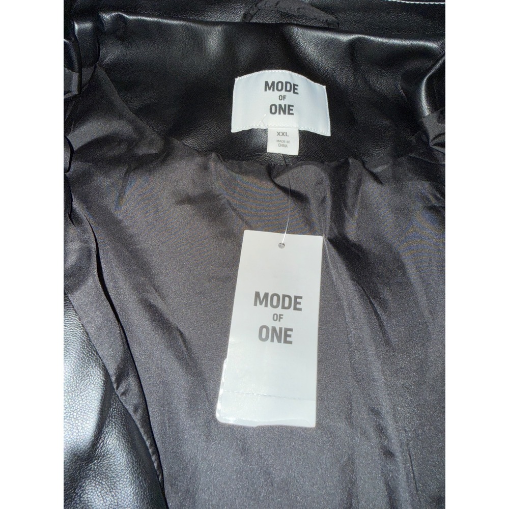 NWT Mode of One Men's XXL Black Faux Leather Trucker Jacket Snap Front Coat - Picture 4 of 6